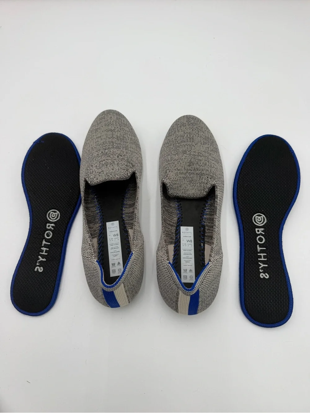 Rothy’s Women’s Size 8 Gray Knit Loafers Flats Blue Stripe Washable Shoes